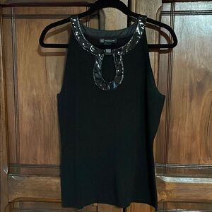 Black Sleeveless Top with Embellished Neckline